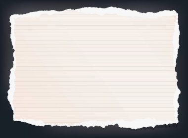 Yırtık çizgili Not, defter, boşaltmak kağıt siyah arka plan üzerine yapışmış.