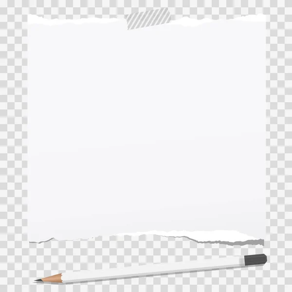 White note, notebook, copybook paper stuck on squared background with pencil. — Stock Vector
