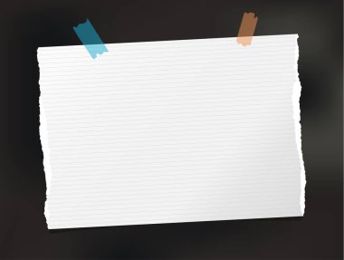 Beyaz Not, defter, boşaltmak kağıt siyah arka plan üzerine yapışmış.