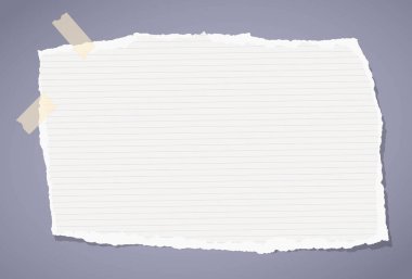 Yırtık çizgili Not, defter, gri arka plan üzerinde sıkışmış boşaltmak kağıt.