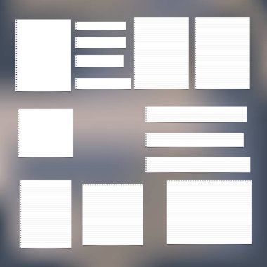 Yırtık beyaz boş, Not, defterini parçaları, defter şeritler, gri kesilmiş kağıt eklenen sayfaları