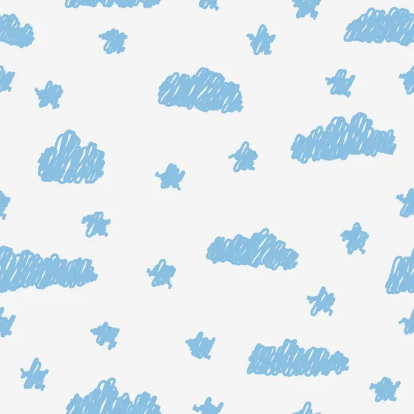 Cracked blue clouds scribbled seamless pattern. Textile or wrapping paper. — Stock Vector