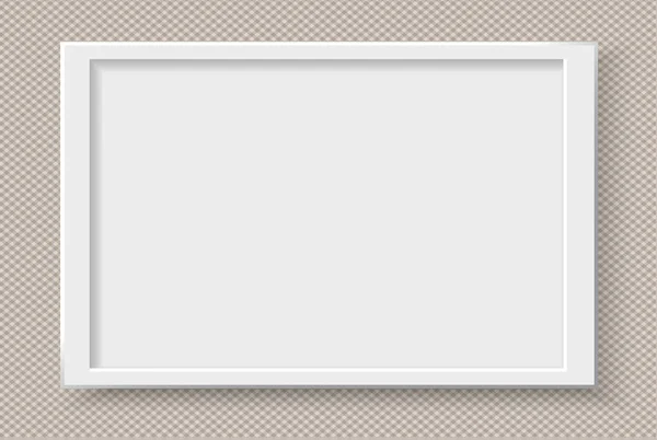 Weißer Kunststoffrahmen für Text oder Bild auf kariertem braunem Hintergrund. — Stockvektor