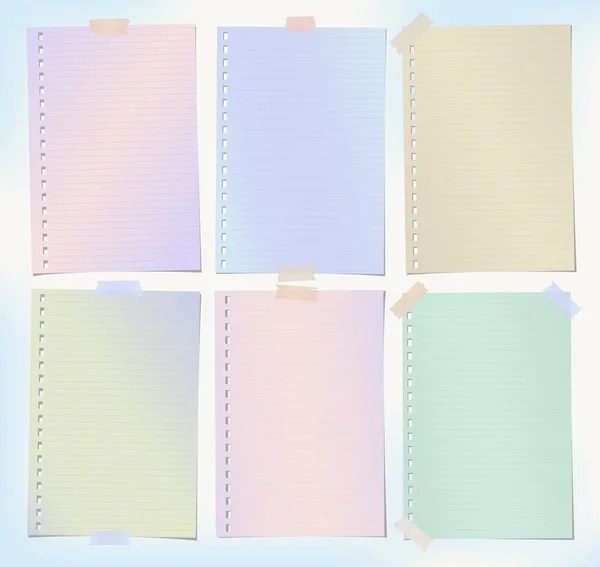 Cuaderno forrado colorido, hojas de bloc de notas, papel de nota para texto o mensaje pegado con cinta adhesiva . — Archivo Imágenes Vectoriales