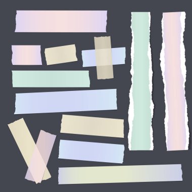 Not renkli, yırtık kağıt şeritler, metin veya ileti siyah arka plan üzerine yapışkan yapışkan bant. Vektör çizim