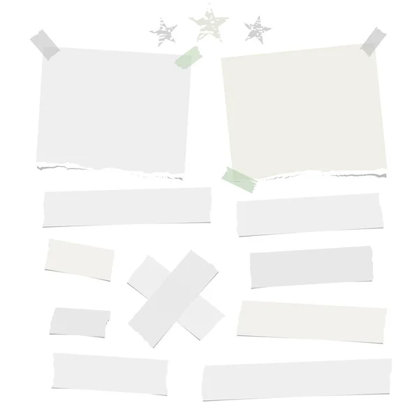 Caderno vetorial rasgado, papel de nota, adesivo, fita adesiva para texto ou mensagem isolada em fundo branco. Ilustração vetorial . —  Vetores de Stock
