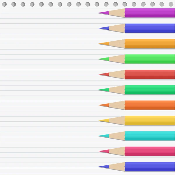 Papier calepin carré blanc avec crayons colorés à droite pour texte ou message . — Image vectorielle