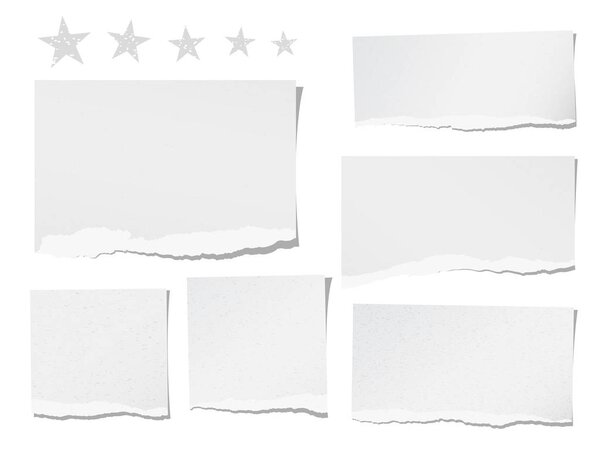 Рваная пустая записка, записная книжка, бумажные листы для текста или сообщения, застрявшие со звездами на белом фоне
.