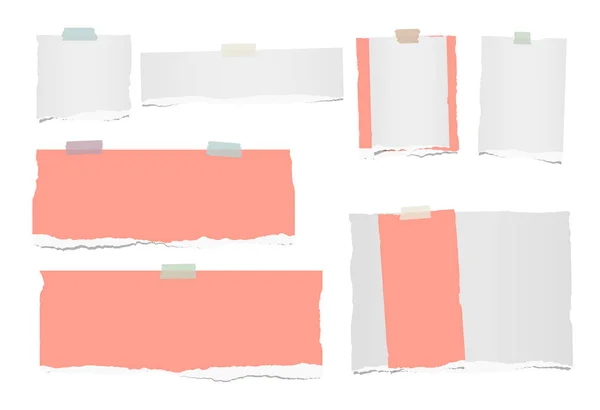 Vit, färgglada rippade tom anteckning, notebook pappersremsor för text eller budskap fast med tejp på vit bakgrund — Stock vektor