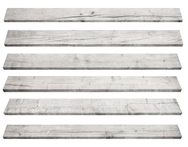Oude grijze perspectief houten planken geïsoleerd op witte achtergrond — Stockfoto