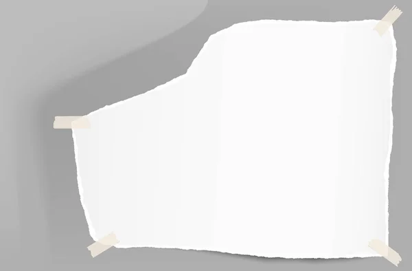 Sönderrivna vit Obs, anteckningsboken papper fast med tejp på deformationszoner bakgrund — Stock vektor