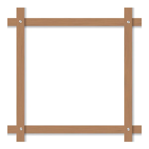 Bruin houten frame met schroeven geïsoleerd op witte achtergrond. — Stockvector