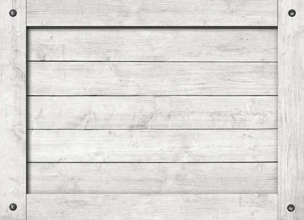 Сторона старого серого деревянного ящика, коробки, доски или рамы с винтами для текста или сообщения — стоковое фото