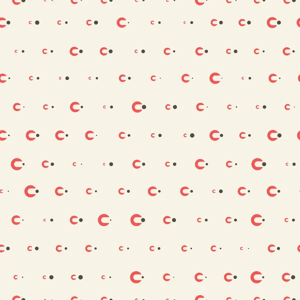 Schwarzer, nahtloser Kreis und rotes Buchstabenmuster auf braunem Hintergrund. Textil- oder Packpapier. — Stockvektor