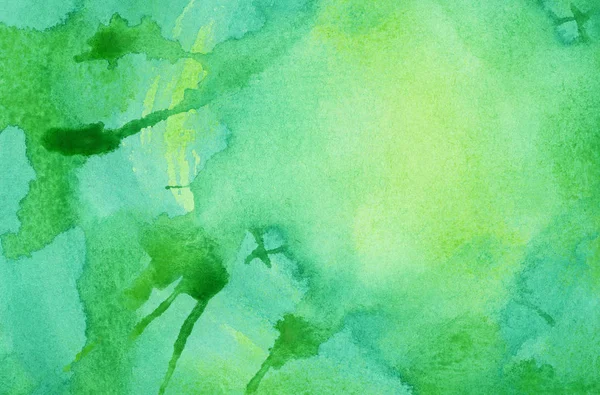 Fondo de salpicadura de acuarela verde brillante abstracto, pintado en papel de acuarela — Foto de Stock