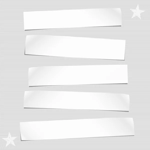 White cut out note, notebook paper pieces for text stuck on lined gray background. Vector illustration. — Stock Vector