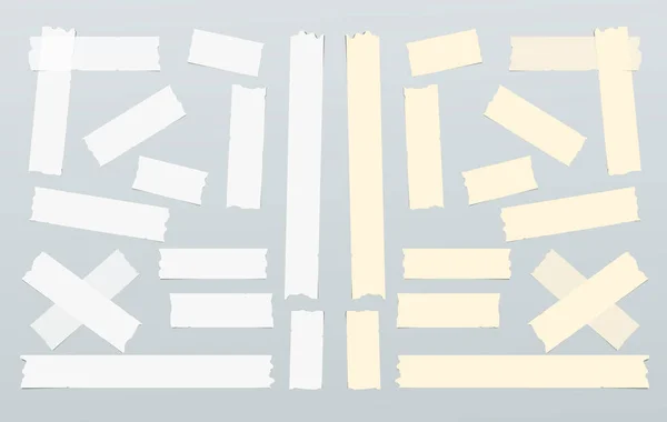 갈색과 흰색 접착제, 스티커, 테이프 덕트, 마스킹, 종이 스트립, 회색 배경 텍스트 조각 — 스톡 벡터