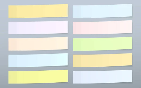 Conjunto de coloridas notas adhesivas horizontales de papel para texto pegado sobre fondo gris — Archivo Imágenes Vectoriales