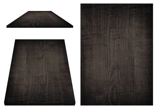 Zwarte houten plank, tabel, vloeroppervlak, houten textuur. Objecten zijn geïsoleerd op witte achtergrond — Stockfoto