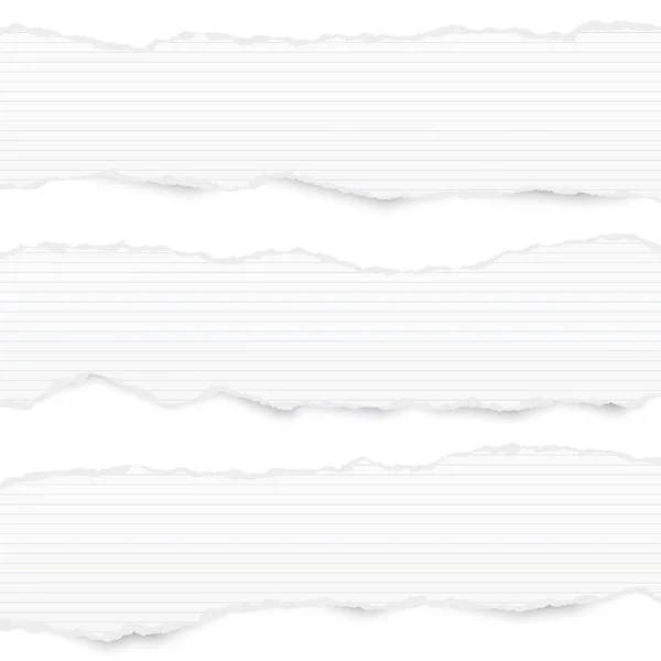 Tiras de papel de nota horizontal rasgadas blancas para texto o mensaje pegadas sobre fondo blanco — Archivo Imágenes Vectoriales