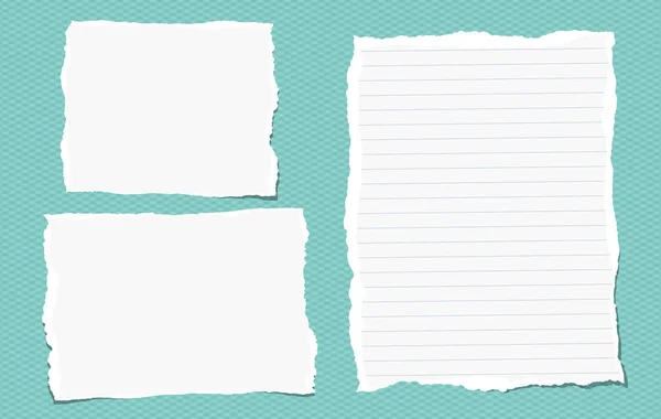 Note déchiré, bloc-notes en papier pour texte collé sur fond carré turquoise. Illustration vectorielle . — Image vectorielle