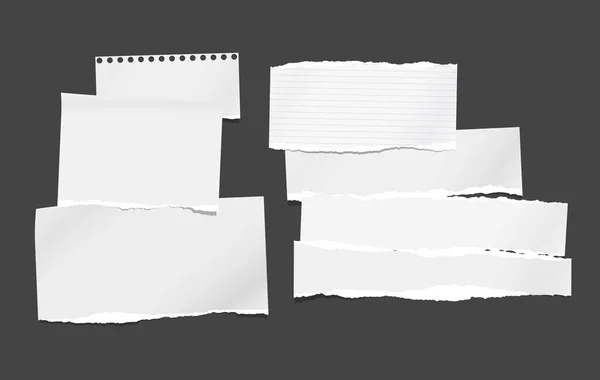 White ripped blank horizontal note paper strips for text or message stuck on black background — Stock Vector