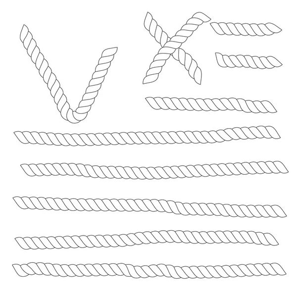 白い背景の目盛りとクロスのシンボルと水平の白いロープのセットを分離します。. — ストックベクタ