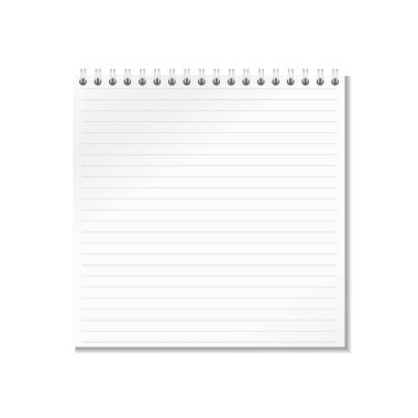 Beyaz zemin üzerine açık çizgili gerçekçi not defteri defter spiral ile izole.