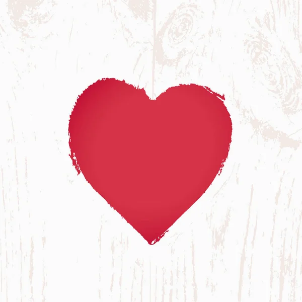 Corazón rojo pintado sobre fondo de madera claro. Símbolo de San Valentín. Ilustración vectorial . — Vector de stock