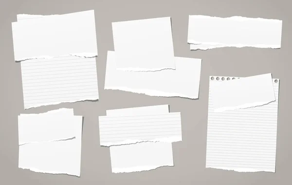 Witte gescheurde note, notebook papier stukken voor tekst geplakt op donkere grijze achtergrond. Vectorillustratie. — Stockvector