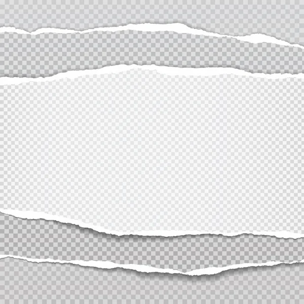 一堆撕破的、白色的和灰色的具有柔软阴影的现实水平纸带的碎片在正方形背景上。 矢量说明 — 图库矢量图片