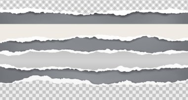 Yırtık, yırtık, yumuşak gölgeli kare kağıt şeritler seti siyah arka plan üzerindedir. Vektör şablonu çizimi