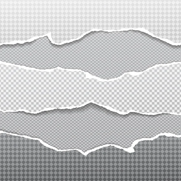 Pedaços de tiras de papel horizontais realistas quadradas rasgadas com sombra suave estão no fundo cinza escuro. Ilustração vetorial — Vetor de Stock