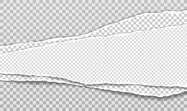 Bitar av staplade rivna, vita och grå realistiska horisontella pappersremsor med mjuk skugga är på fyrkantig bakgrund. Vektorillustration — Stock vektor