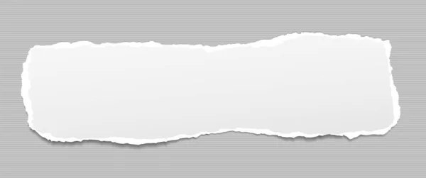 Kus roztrhaného, bílého realistického vodorovného papírového proužku s měkkým stínem je lemován pozadím. Vektorová ilustrace — Stockový vektor