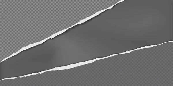 Zerrissene, zerrissene Stücke diagonal karierten Papiers mit sanftem Schatten sind auf schwarzem Hintergrund zu sehen. Vektorillustration — Stockvektor