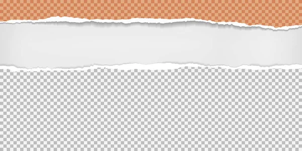 Pedaços rasgados e rasgados de papel horizontal cinza e laranja quadrado com sombra suave estão no fundo branco. Ilustração vetorial —  Vetores de Stock