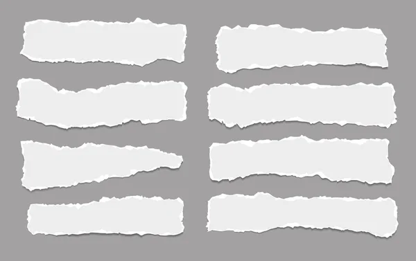 Trozos de papel blanco horizontal desgarrado con sombra suave están sobre fondo gris oscuro para el texto. Ilustración vectorial — Vector de stock