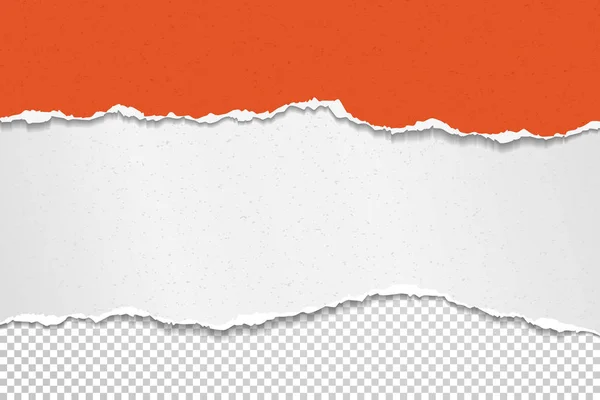 Strappato, strappato pezzi di carta orizzontale bianca, rossa e granulosa con ombra morbida sono su sfondo quadrato. Illustrazione vettoriale — Vettoriale Stock