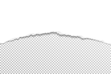 Yumuşak gölgeli, yırtılmış, yatay beyaz kağıt parçası kare arkaplanda. Vektör illüstrasyonu