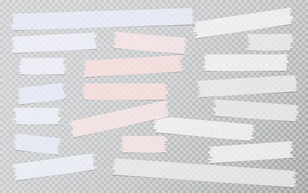 Квадратний білий, рожево-синій різного розміру клей, липкий, маскування, стрічка каналу, паперові шматочки знаходяться на квадратному темно-сірому фоні — стоковий вектор