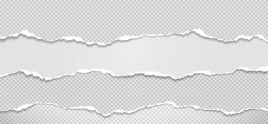 Yırtık beyaz, yumuşak gölgeli gri kağıt parçaları metin için kare arkaplanda. Vektör illüstrasyonu