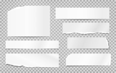 Yırtık beyaz notlar, not defteri kâğıdı parçaları, gri kare arka planda sıkışmış hatırlatma kasetleri. Vektör illüstrasyonu