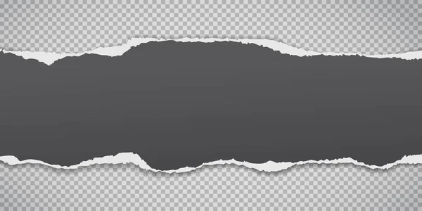Trozo de tira de papel negro desgarrado con sombra suave está sobre fondo cuadrado gris. Ilustración vectorial — Archivo Imágenes Vectoriales