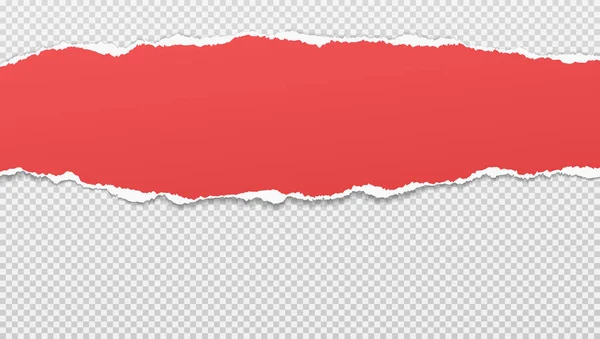 Pedaço de rasgado faixa de papel vermelho brilhante com sombra suave é sobre fundo quadrado branco. Ilustração vetorial — Vetor de Stock