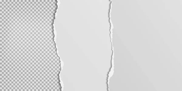 Torn, ripped pieces of vertical white paper with soft shadow are on grey squared background for text. Vector illustration — 스톡 벡터
