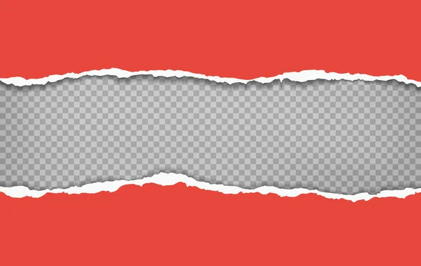 Pedaços de pedaços de papel vermelho brilhante horizontal rasgado com sombra macia estão no fundo quadrado cinza para texto. Ilustração vetorial —  Vetores de Stock