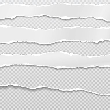 Yırtık, yırtık mavi ve beyaz kağıt parçaları yumuşak gölgeli gri kare arka planda yazılı. Vektör illüstrasyonu