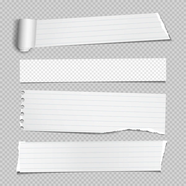 Rolled and ripped white note paper pieces, strips are on squared background for text. Vector illustration — Stock Vector