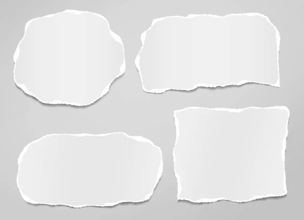 Bitar av sönderrivet, rivet och vitt papper med mjuk skugga är på grå bakgrund för text. Vektorillustration — Stock vektor